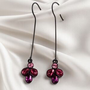 Charming Charlie Floral Drop Earrings – Faceted Pink Purple Gemstones Black Wire